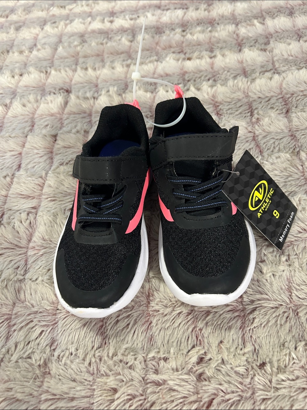 Athletic Works Black and Pink Kids' Velcro Memory Foam Sneakers size 9